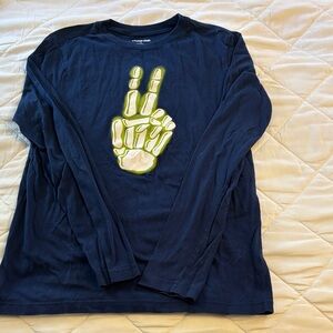 Lands' End Navy Long Sleeve Tee with Skeleton Hand Graphic